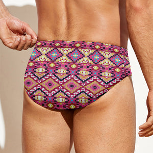 Pink Aztec Geometric Pattern Print Men's Swim Briefs