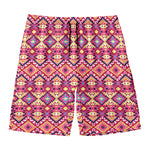 Pink Aztec Geometric Pattern Print Men's Swim Trunks