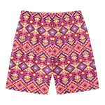 Pink Aztec Geometric Pattern Print Men's Swim Trunks