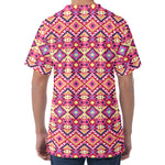 Pink Aztec Geometric Pattern Print Men's Velvet T-Shirt