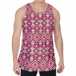 Pink Aztec Geometric Pattern Print Men's Velvet Tank Top