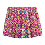Pink Aztec Geometric Pattern Print Mesh Shorts