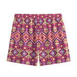 Pink Aztec Geometric Pattern Print Mesh Shorts