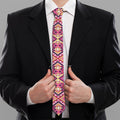 Pink Aztec Geometric Pattern Print Necktie
