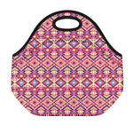 Pink Aztec Geometric Pattern Print Neoprene Lunch Bag