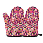 Pink Aztec Geometric Pattern Print Oven Mitts