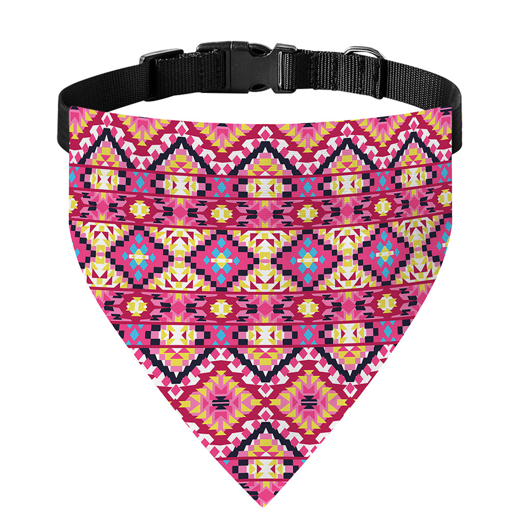 Pink Aztec Geometric Pattern Print Over The Collar Dog Bandana