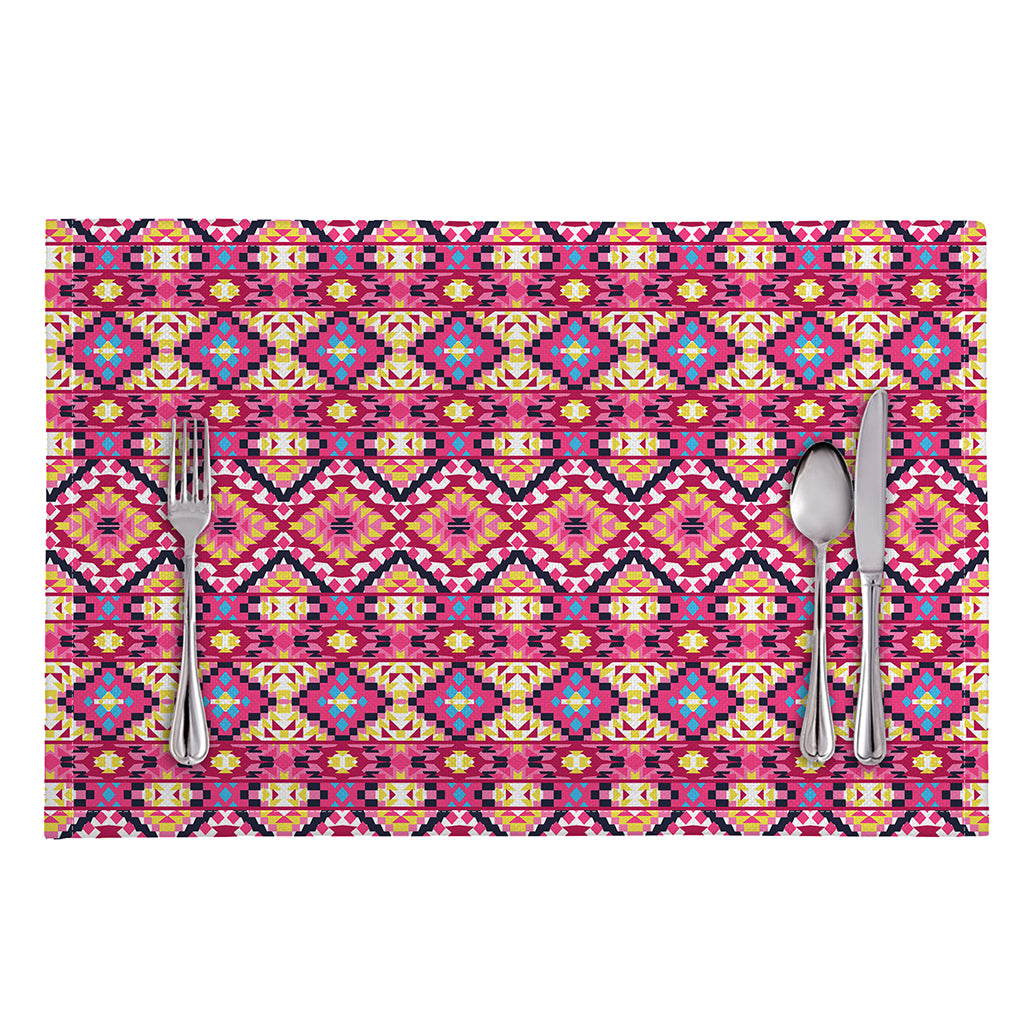Pink Aztec Geometric Pattern Print Placemat