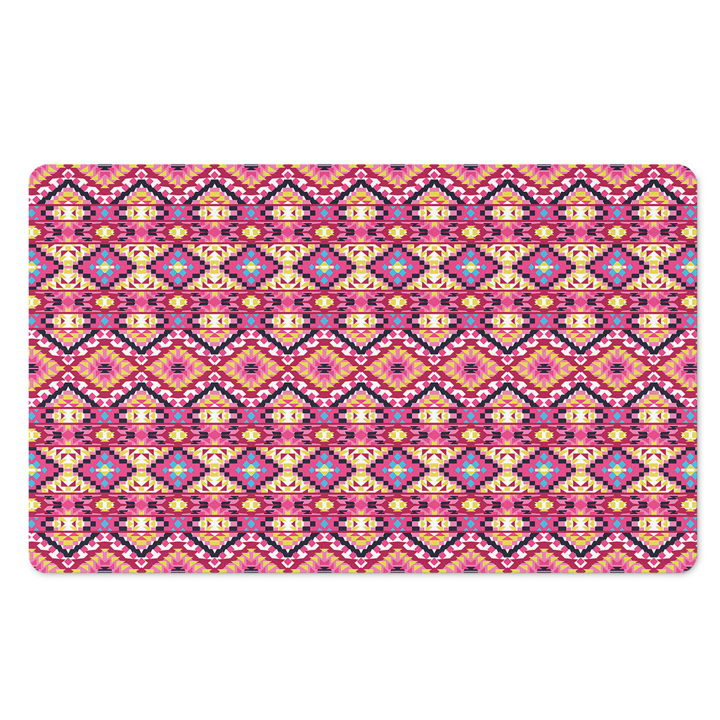 Pink Aztec Geometric Pattern Print Polyester Doormat