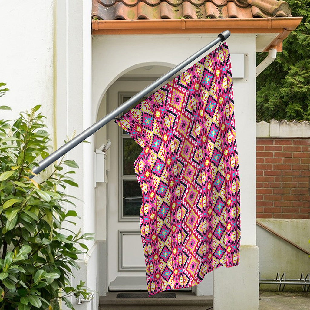 Pink Aztec Geometric Pattern Print Polyester Flag
