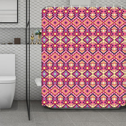 Pink Aztec Geometric Pattern Print Polyester Shower Curtain