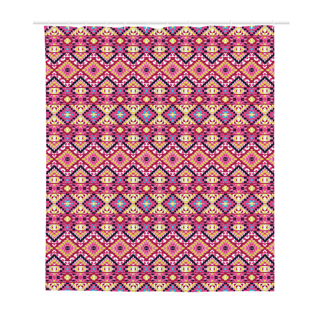 Pink Aztec Geometric Pattern Print Polyester Shower Curtain