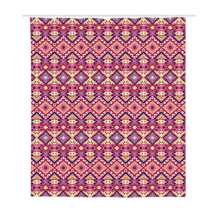 Pink Aztec Geometric Pattern Print Polyester Shower Curtain