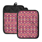 Pink Aztec Geometric Pattern Print Pot Holders With Pocket