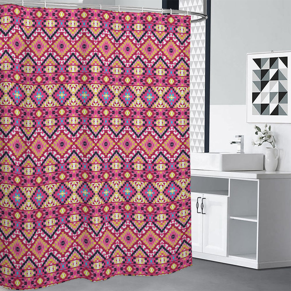 Pink Aztec Geometric Pattern Print Premium Shower Curtain