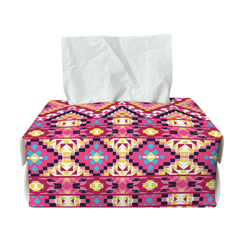 Pink Aztec Geometric Pattern Print Rectangle Tissue Box Cover