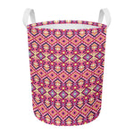 Pink Aztec Geometric Pattern Print Round Laundry Basket