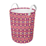 Pink Aztec Geometric Pattern Print Round Laundry Basket