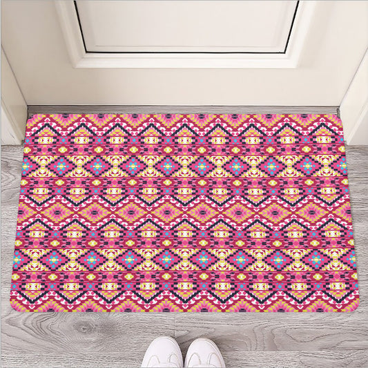 Pink Aztec Geometric Pattern Print Rubber Doormat
