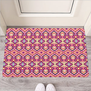 Pink Aztec Geometric Pattern Print Rubber Doormat