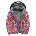 Pink Aztec Geometric Pattern Print Sherpa Lined Zip Up Hoodie