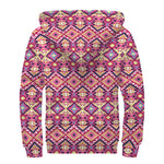 Pink Aztec Geometric Pattern Print Sherpa Lined Zip Up Hoodie