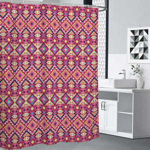 Pink Aztec Geometric Pattern Print Shower Curtain