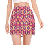 Pink Aztec Geometric Pattern Print Side Slit Mini Skirt