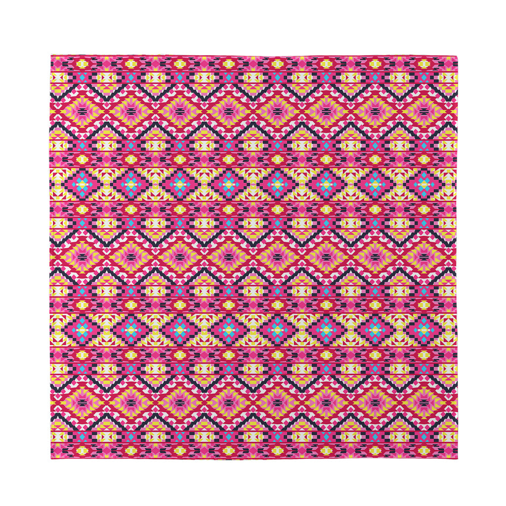 Pink Aztec Geometric Pattern Print Silk Bandana