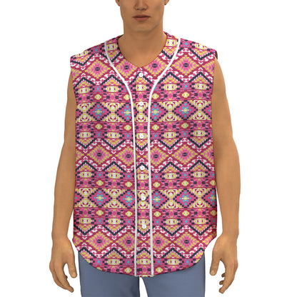Pink Aztec Geometric Pattern Print Sleeveless Baseball Jersey