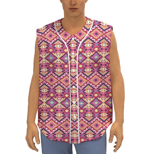 Pink Aztec Geometric Pattern Print Sleeveless Baseball Jersey