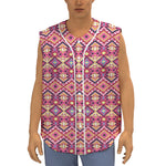 Pink Aztec Geometric Pattern Print Sleeveless Baseball Jersey