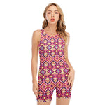 Pink Aztec Geometric Pattern Print Sleeveless One Piece Swimsuit