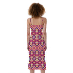 Pink Aztec Geometric Pattern Print Slim Fit Midi Cami Dress