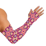 Pink Aztec Geometric Pattern Print Sun Protection Arm Sleeves