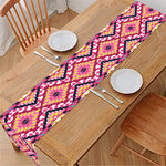 Pink Aztec Geometric Pattern Print Table Runner