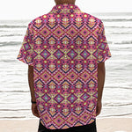 Pink Aztec Geometric Pattern Print Textured Short Sleeve Shirt