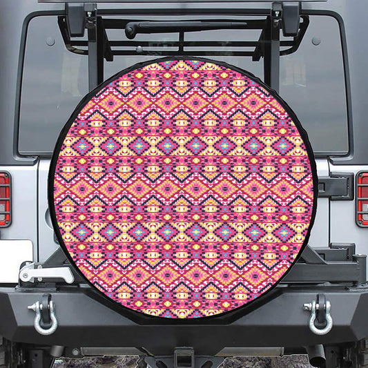 Pink Aztec Geometric Pattern Print Tire Cover