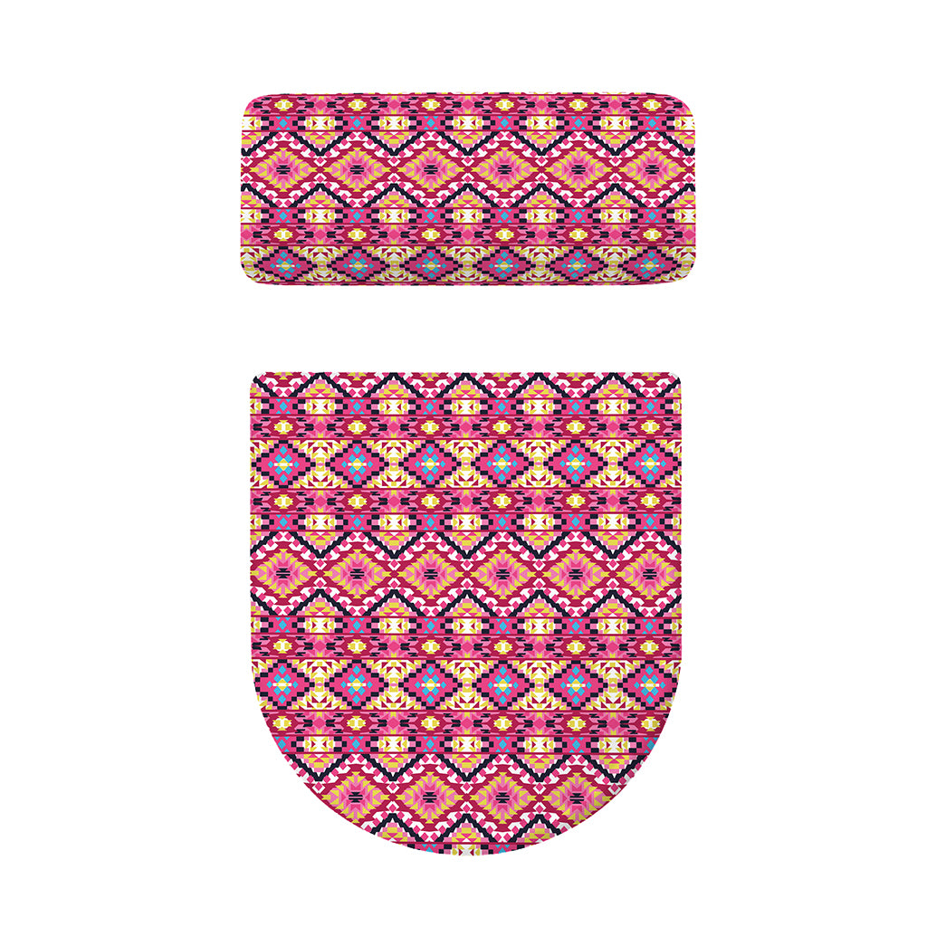 Pink Aztec Geometric Pattern Print Toilet Lid And Tank Cover Set