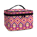 Pink Aztec Geometric Pattern Print Travel Makeup Bag