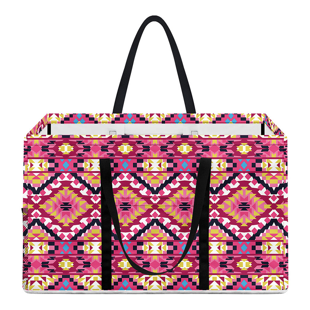 Pink Aztec Geometric Pattern Print Utility Tote Bag