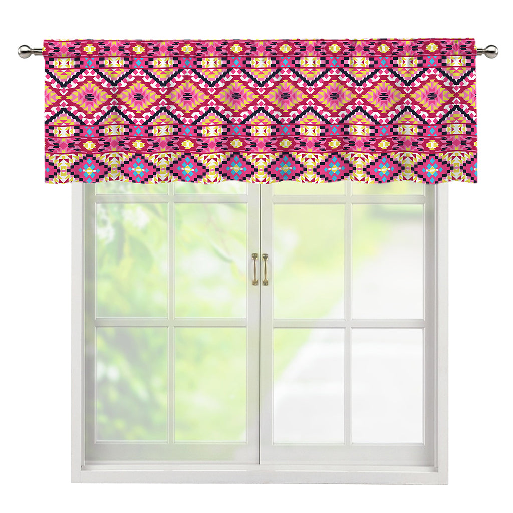 Pink Aztec Geometric Pattern Print Window Valance