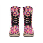 Pink Aztec Geometric Pattern Print Winter Boots