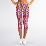 Pink Aztec Geometric Pattern Print Women's Capri Leggings