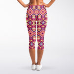 Pink Aztec Geometric Pattern Print Women's Capri Leggings