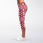 Pink Aztec Geometric Pattern Print Women's Capri Leggings