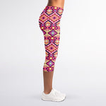 Pink Aztec Geometric Pattern Print Women's Capri Leggings