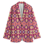 Pink Aztec Geometric Pattern Print Women's Cotton Blazer