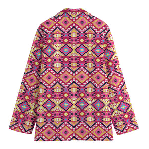 Pink Aztec Geometric Pattern Print Women's Cotton Blazer