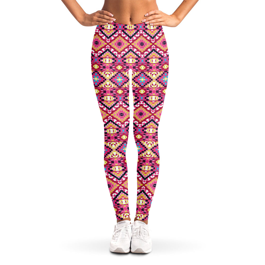 Pink Aztec Geometric Pattern Print Women's Leggings